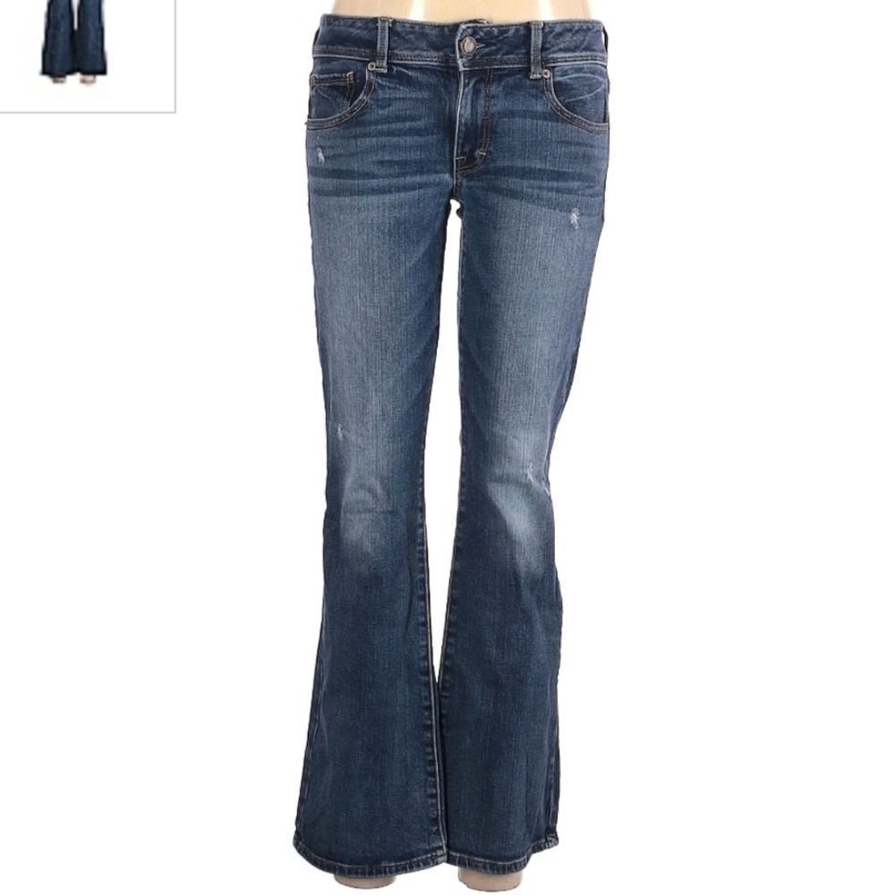 American Eagle Kick Boot Stretch Denim Blue Jeans Women's Size 6 Short Flare EUC